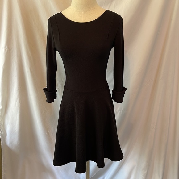 ASOS Black Fit and Flare Dress with Cuffed Long Sleeves - Picture 2 of 6
